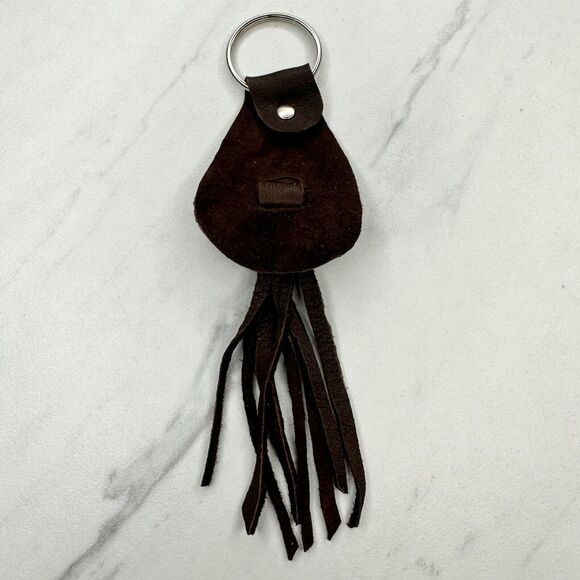 Soft Brown Leather Fringe Western Concho Boho Keychain Keyring - Picture 2 of 10
